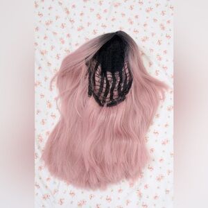 Pink Lace Front Wig with Dark Roots